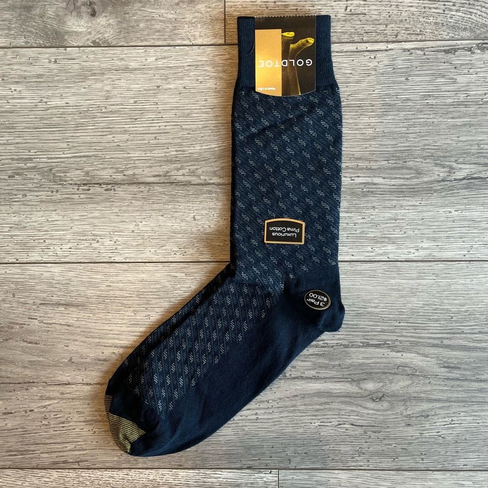 Vintage Goldtoe Men’s Navy Print Dress Sock Luxurious Pima Cotton NWT